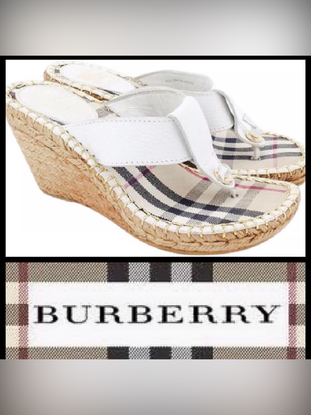 Burberry Nova Check Plaid   Espadrille Thong  Sandals Size 39 Spain